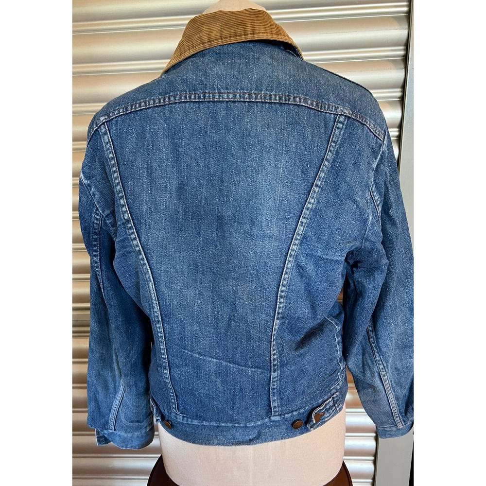 Vintage Wrangler Denim Jacket Sherpa Lined Corduroy Collar Blue Made in USA - Picture 2 of 8